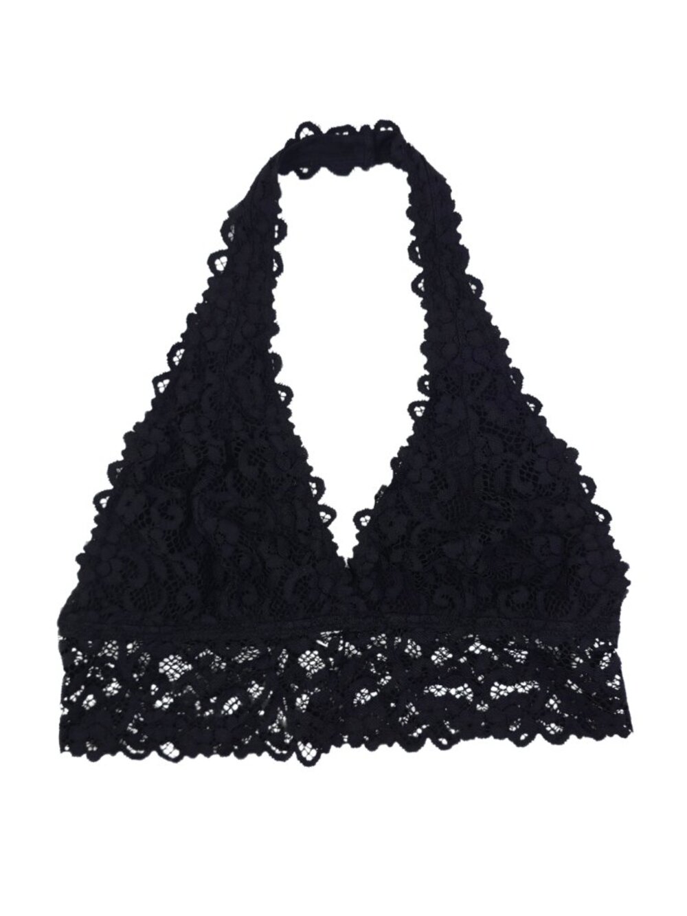 OYSHO Women's Black Lace V-Neck Halter Bra